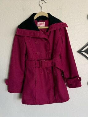 CHILLIPOP Kids Girls Double Breasted Belted Pea Coat Jacket - Pink - Size 10